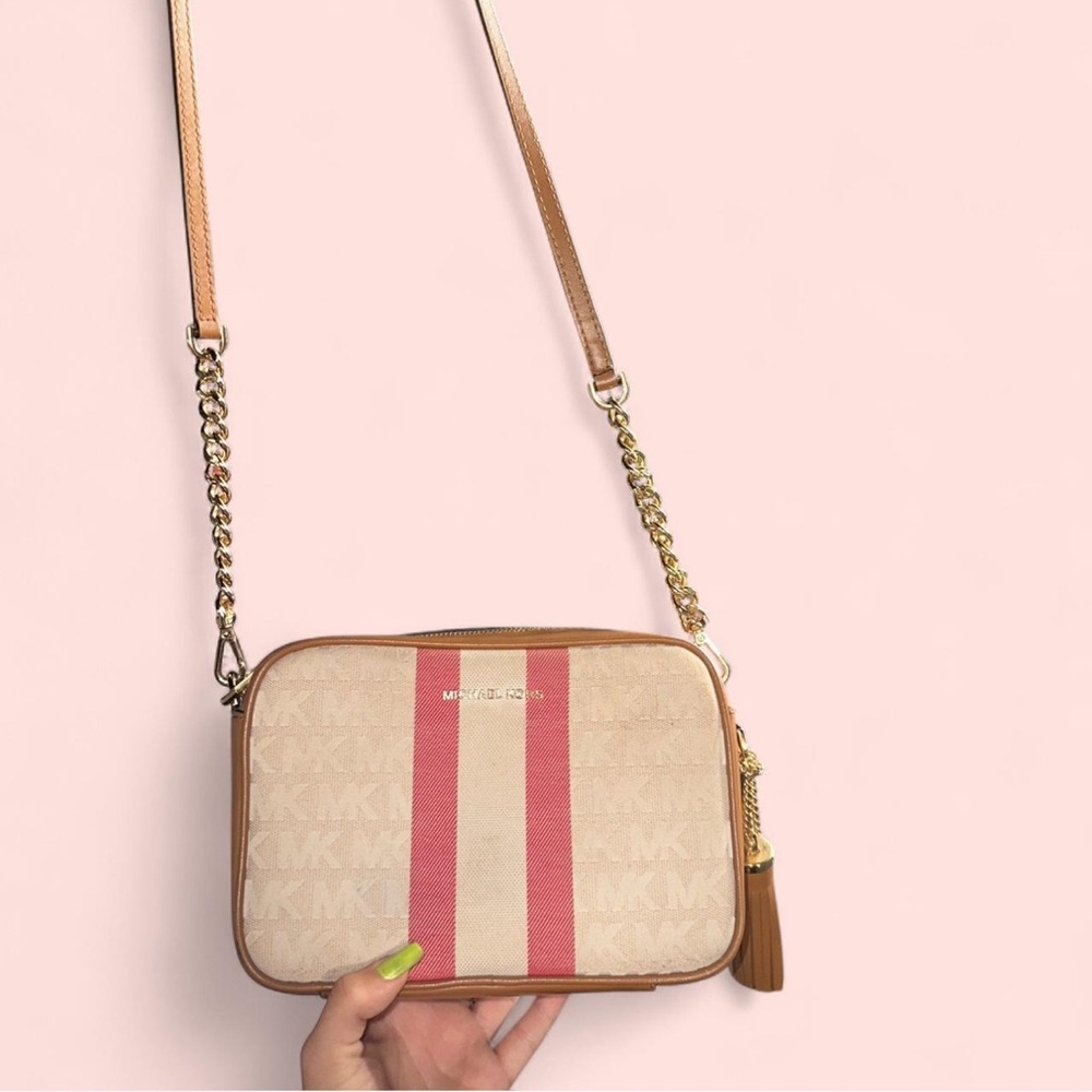 Michael Kors Beige and Pink Crossbody Bag